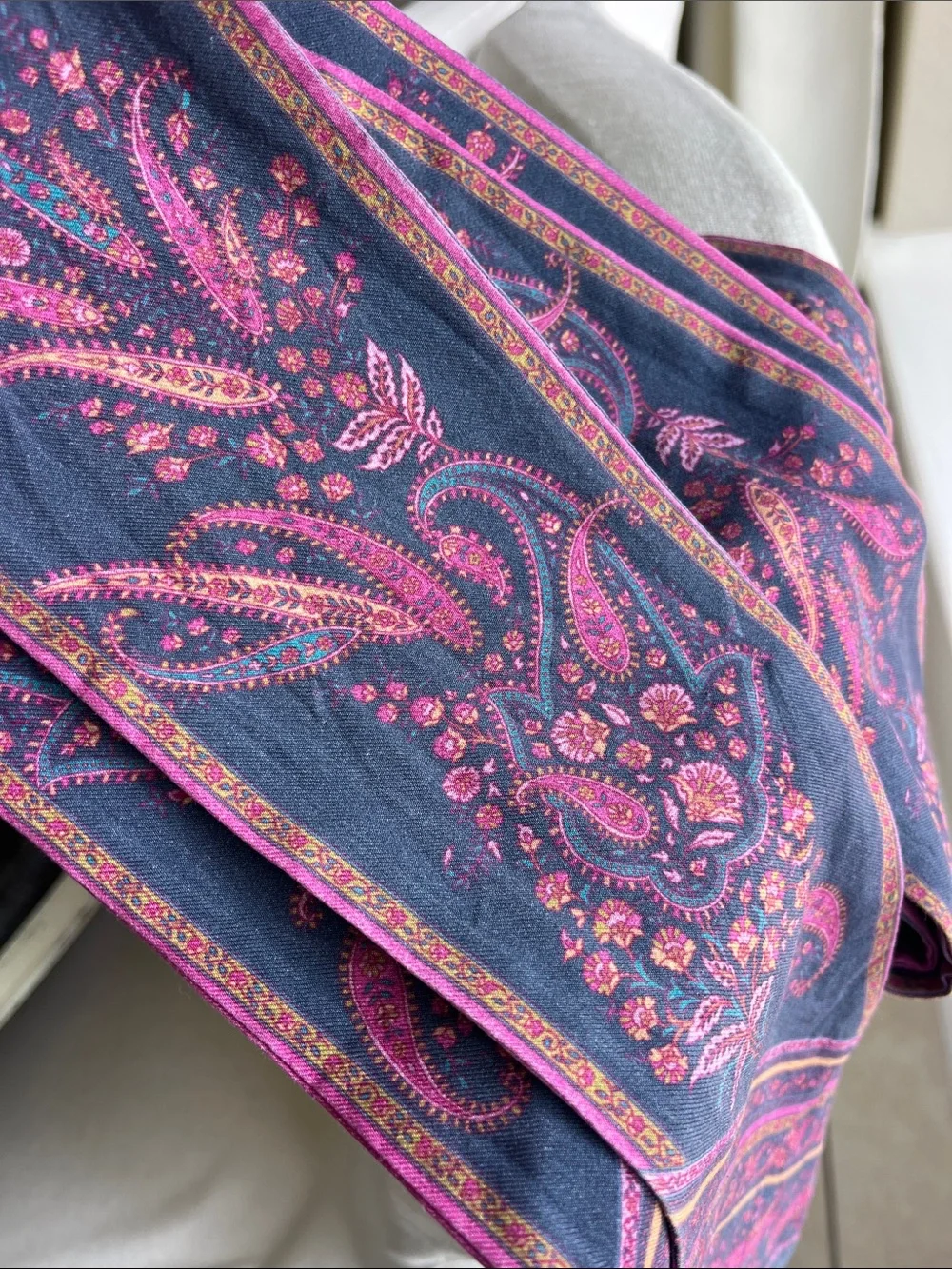 EUC Tommy Bahama, Pink and blue boho Paisley pattern scarf 4